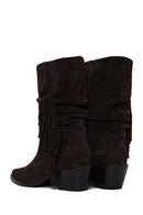 Woman Anthracite Thick-Heeled Suede Cowboy Boots | Derimod