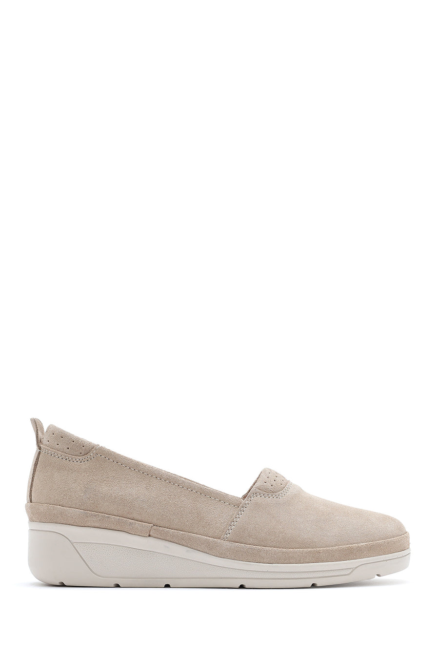 Women's Beige Wedge Heel Suede Leather Comfort Loafer