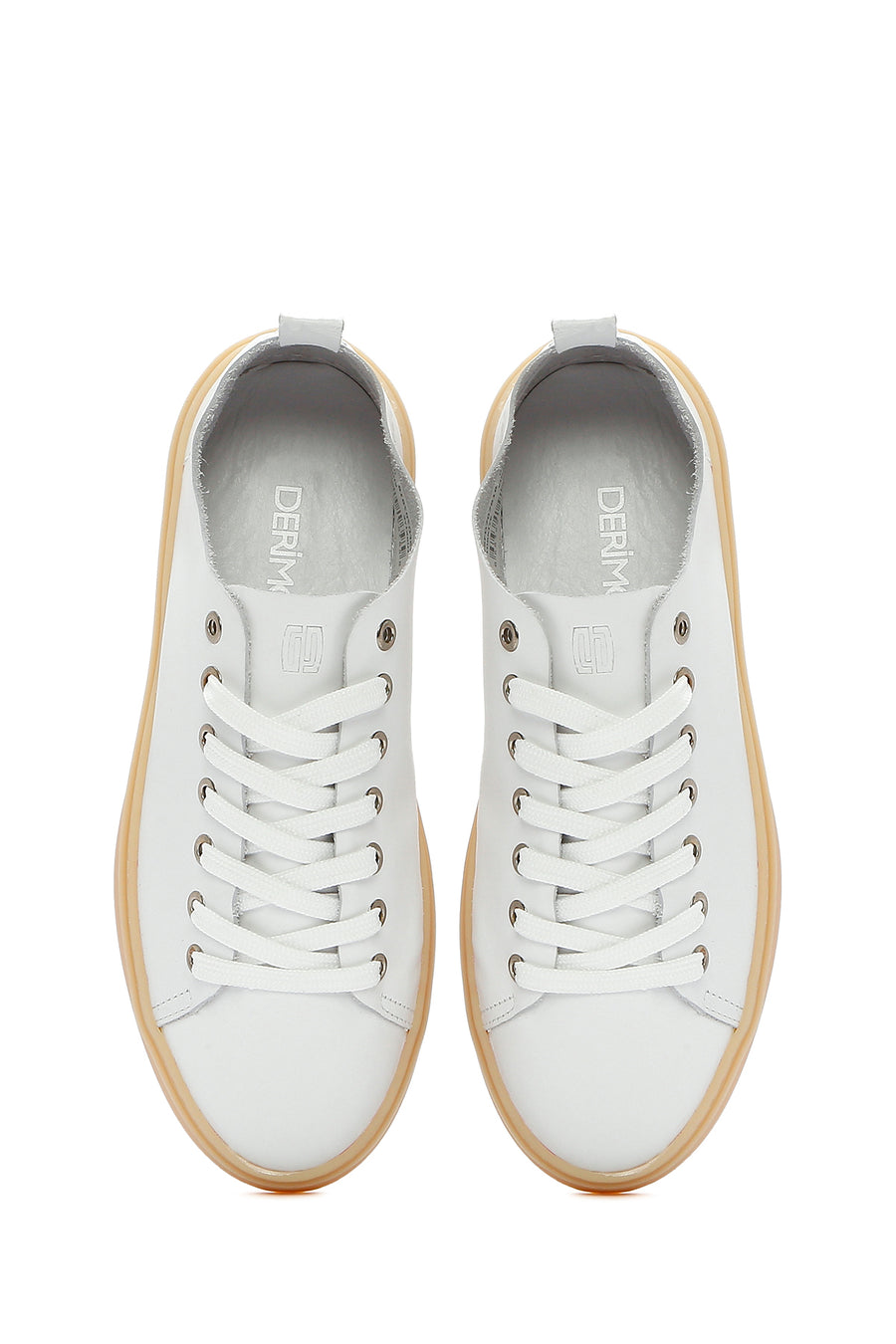 Erkek Beyaz Bağcıklı Deri Sneaker