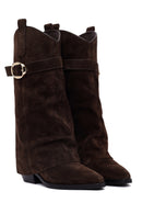 Woman Brown Chunky Heeled Suede Boots | Derimod