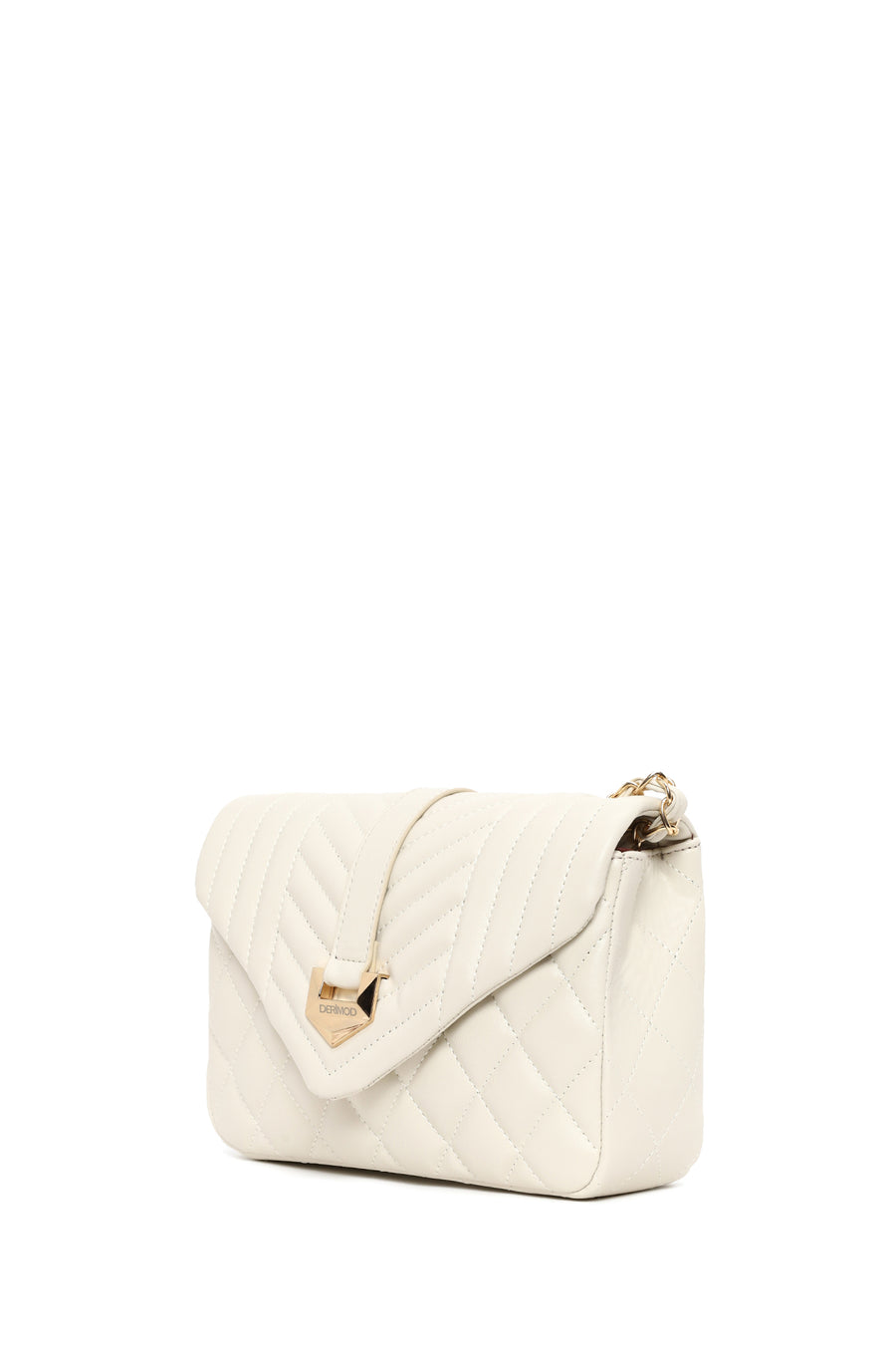 Woman Cream Chain Strap Quilted Crossbody Bag