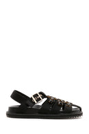 Women's Black Stone Flat Sandals | Derimod