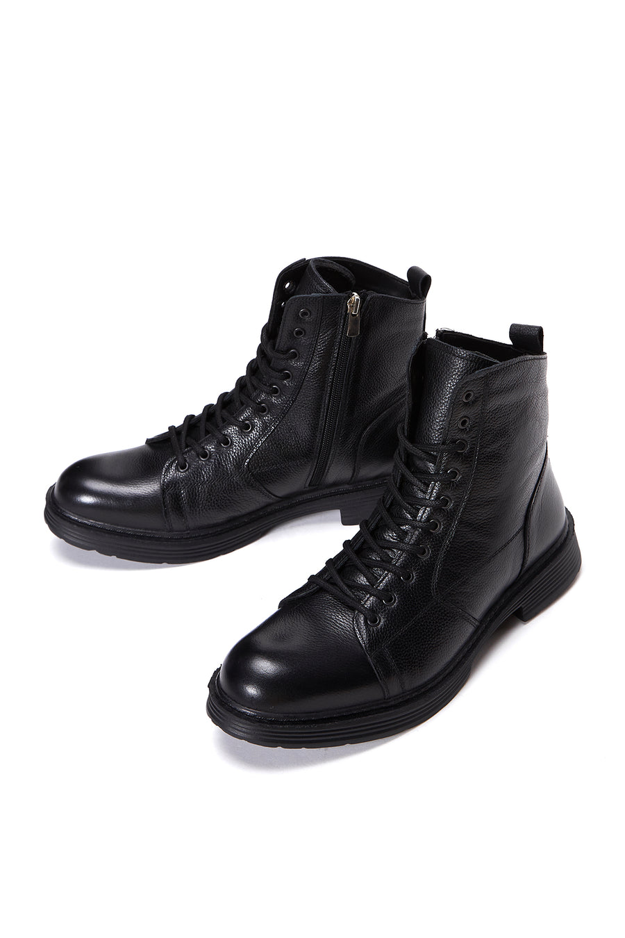 Men's Black Leather Zippered Casual Boots