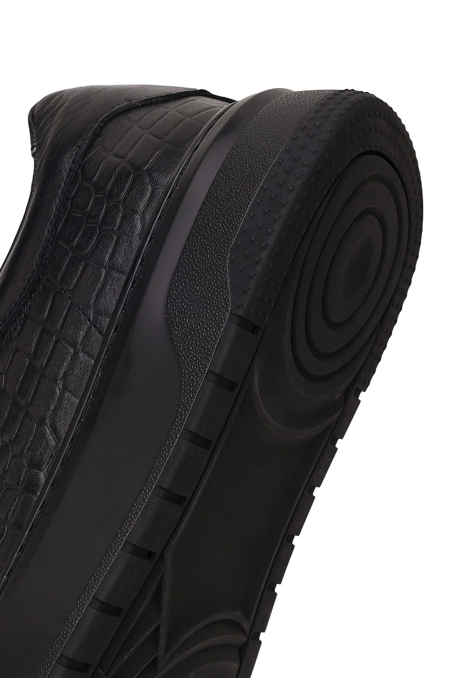 Erkek Siyah Bağcıklı Kalın Tabanlı Kroko Desenli Deri Sneaker