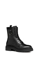 Geox Women's Black Iridea Lace-Up Leather Combat Boots | Derimod