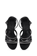 Women's Black Ankle Strap Stone Heeled Sandals | Derimod