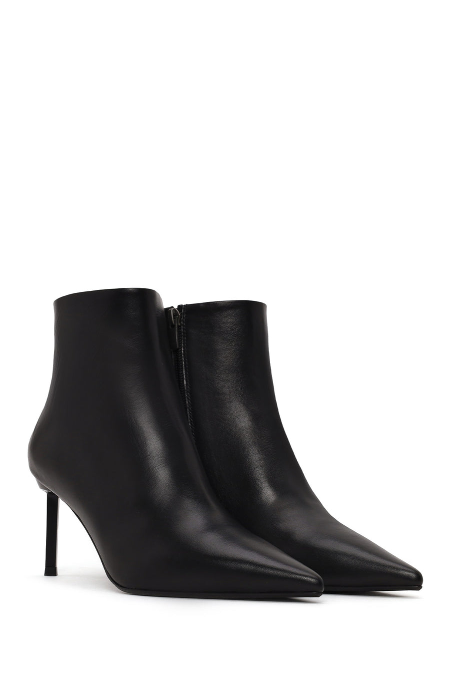 Woman Black Zip Closure Stiletto Heel Leather Boots