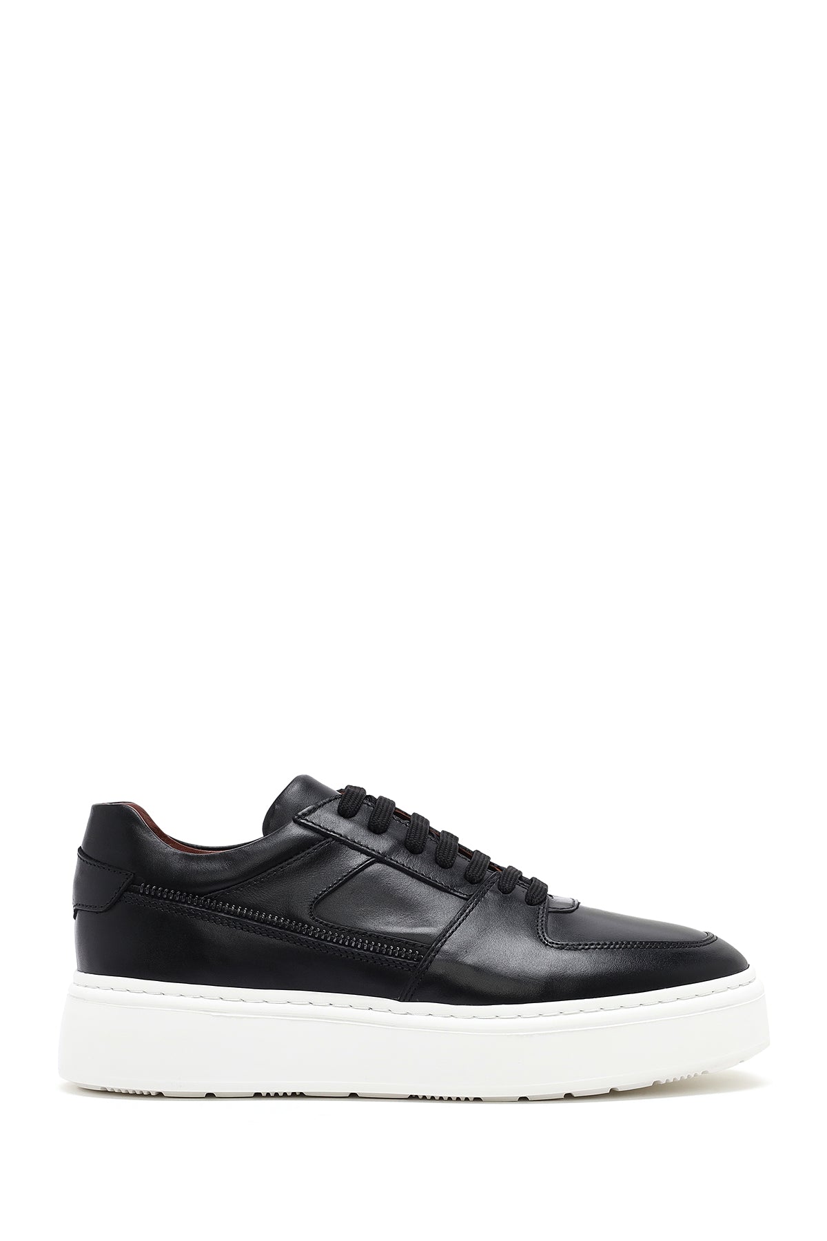 Men's Black Lace-up Thick-Sole Leather Sneaker 25SFD724218 | Derimod