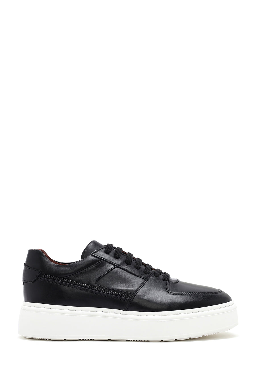 Men's Black Lace-up Thick-Sole Leather Sneaker 25SFD724218 | Derimod