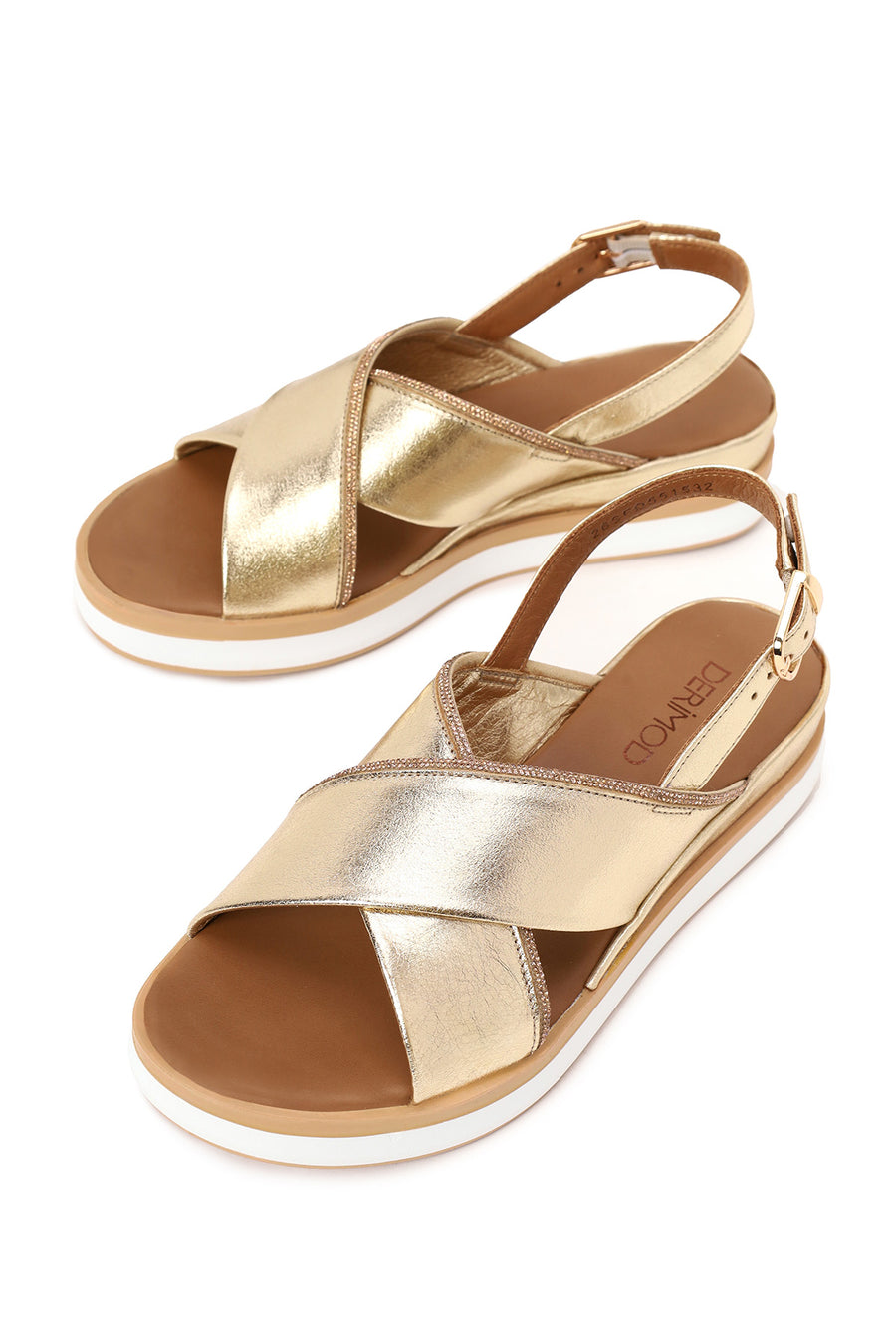Woman Gold Filled Heeled Metallic Leather Sandal