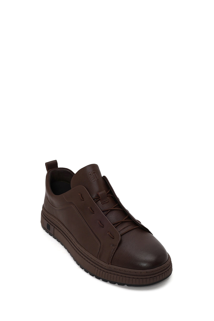 Erkek Kahverengi Bağcıklı Deri Sneaker