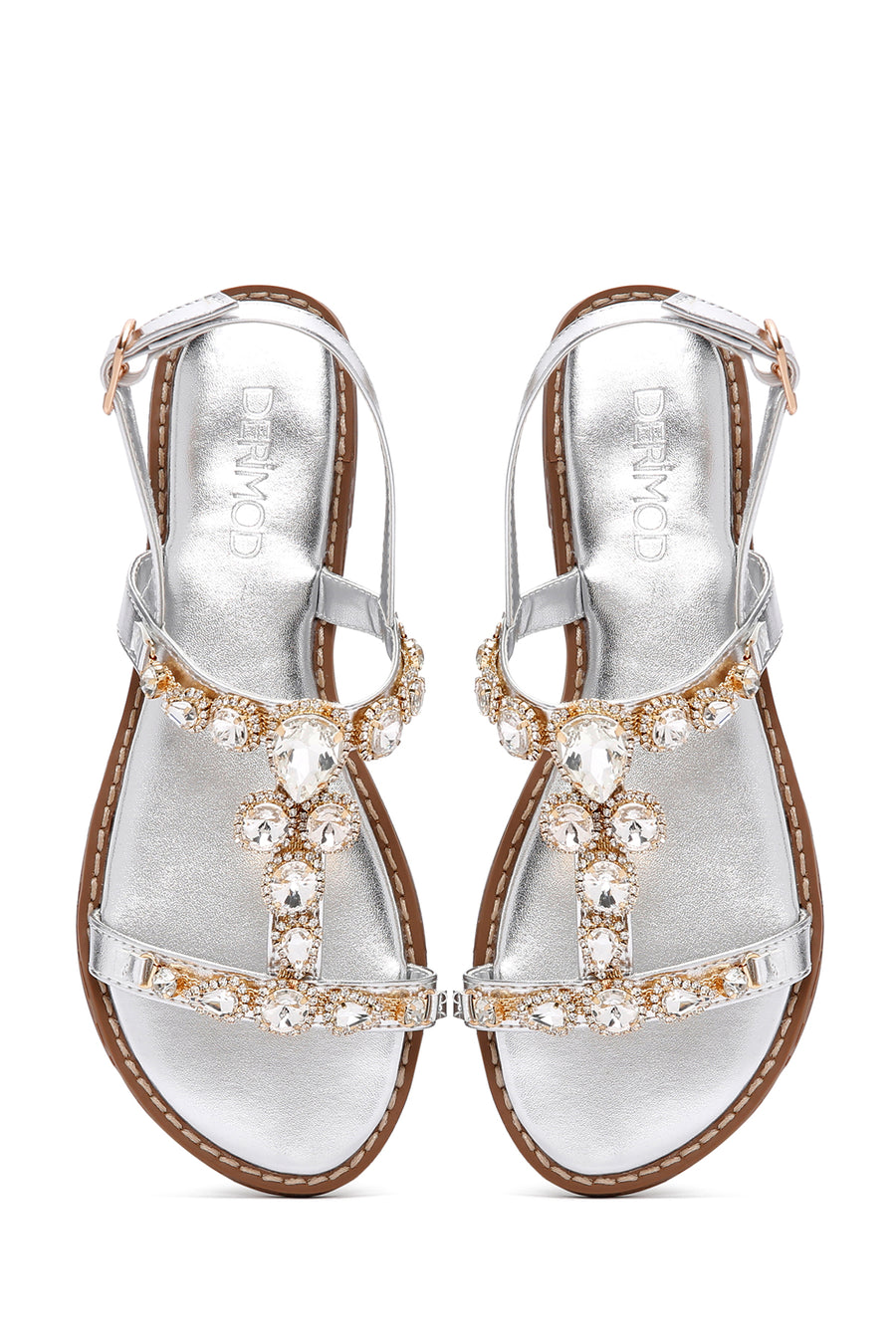 Women's Silver Ankle Strap Stone Sandals