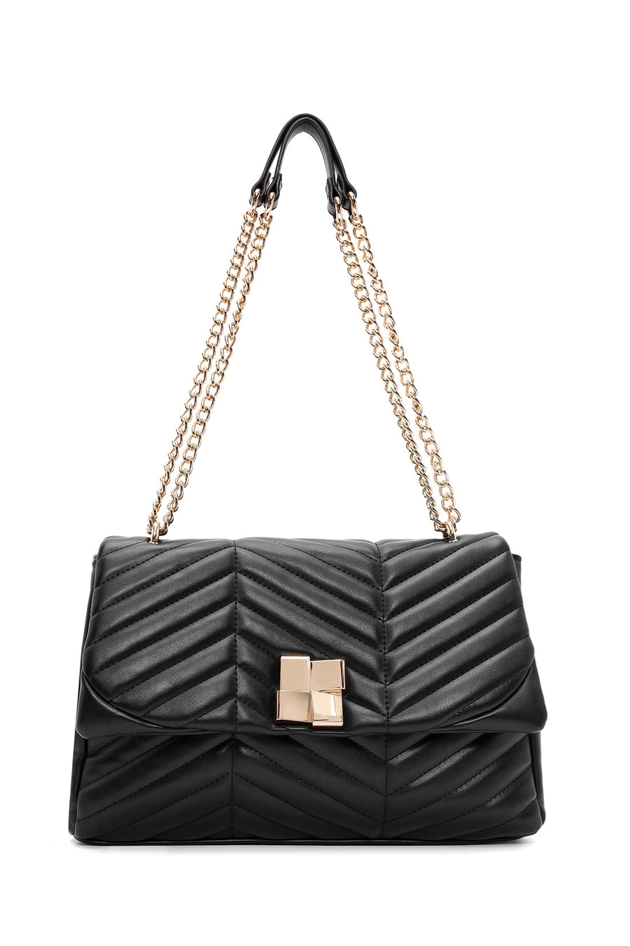 Women's Black Long Strap Quilted Patterned Shoulder Bag
