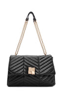 Women's Black Long Strap Quilted Patterned Shoulder Bag | Derimod