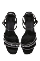 Women's Black Ankle Strap Stone Heeled Sandals | Derimod