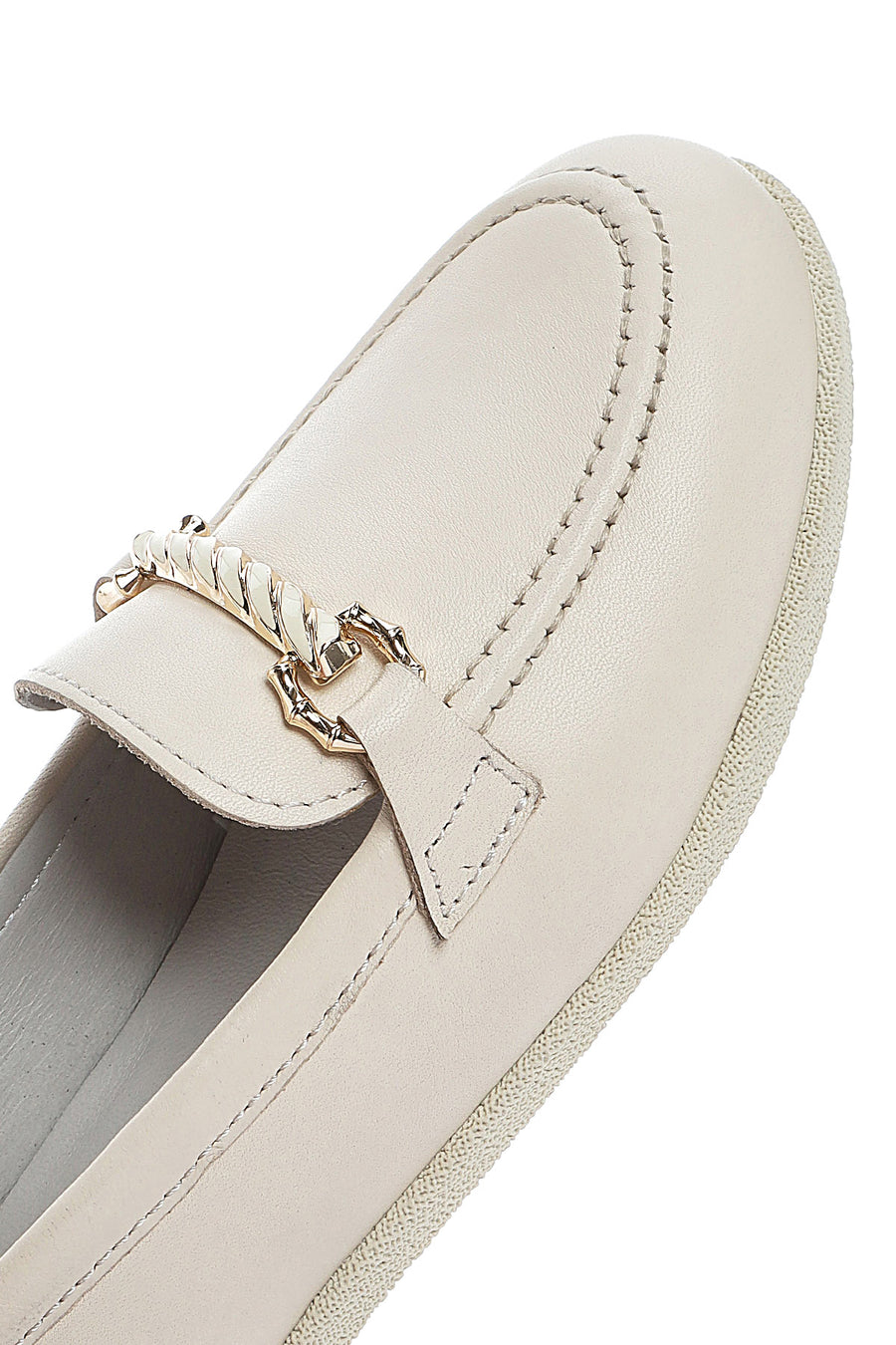 Women's Cream Buckled Leather Loafer