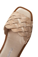 Women's Beige Knit Leather Slippers | Derimod