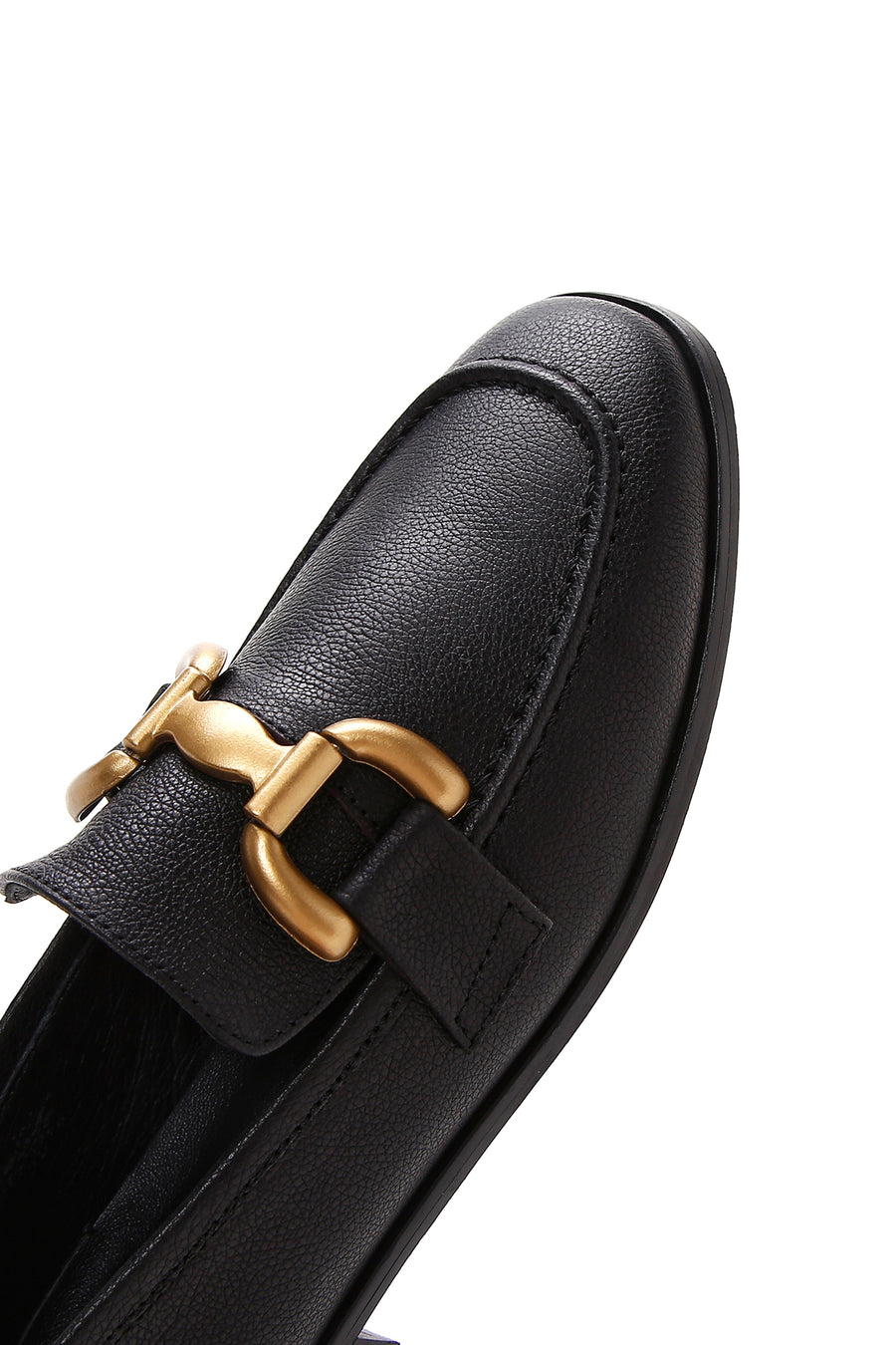 Women's Black Leather Buckle Loafer