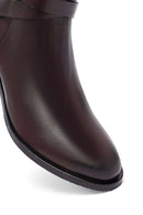Woman Brown Zip Closure Chunky Heeled Leather Boots | Derimod