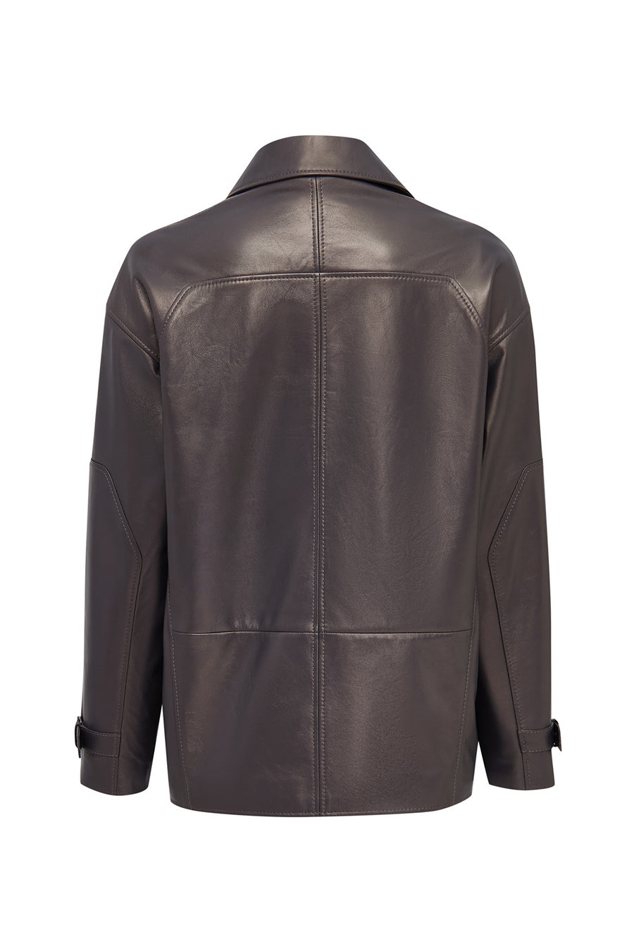 Rosalin Women's Gray Shirt Collar Oversize Leather Coat