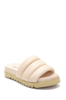 Women's Beige Leather Thick Soled Slippers | Derimod