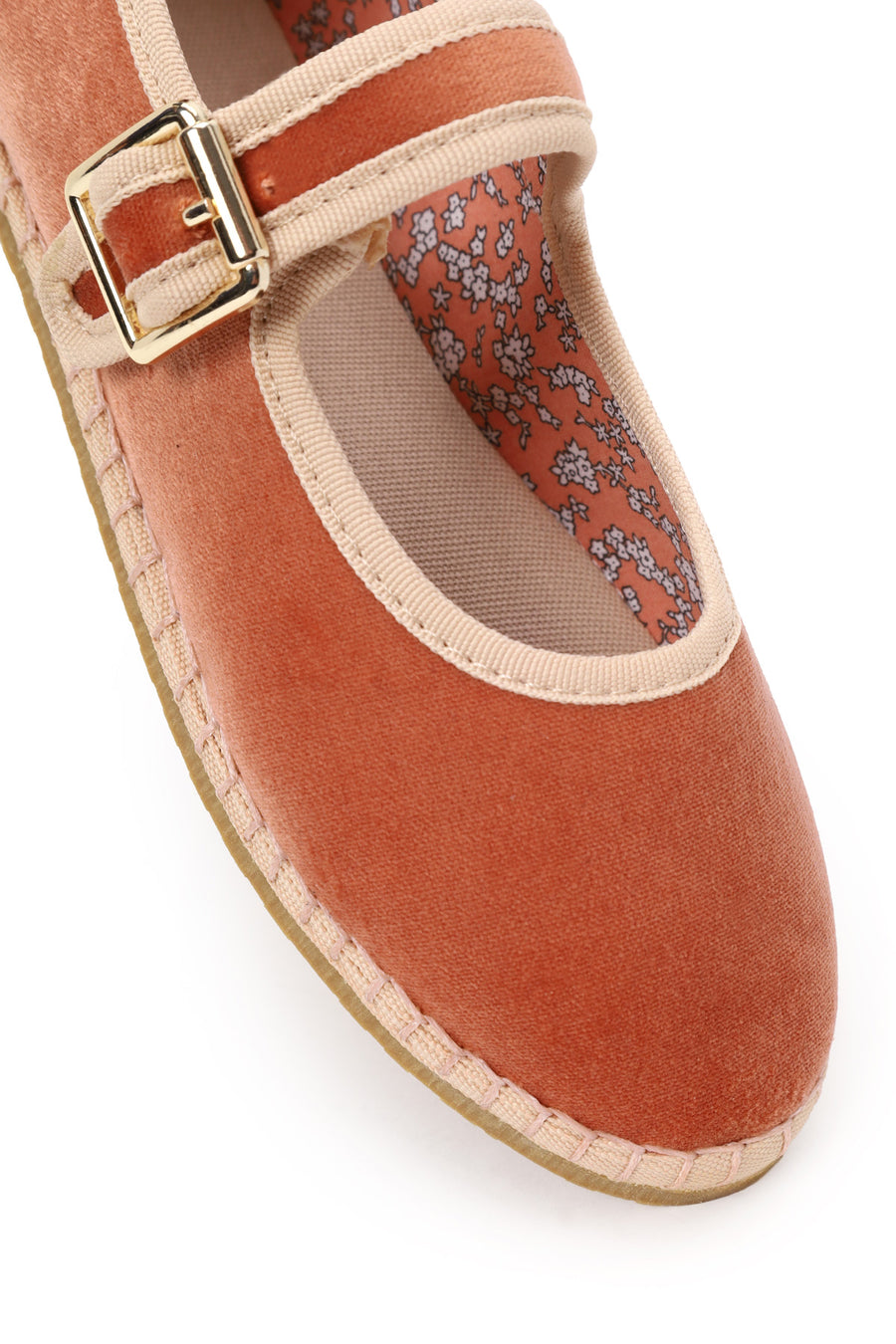 Woman Powder Buckled Fabric Mary Jane Ballerine flats