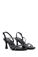 Women's Black Ankle Strap Stone Thin Heel Sandals | Derimod