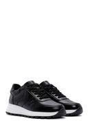 Women's Black Thick Soled Leather Sneaker | Derimod