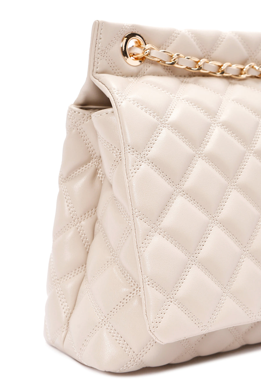 Women's Beige Long Strap Quilted Shoulder Bag