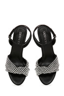 Women's Black Stone Thin Heeled Sandals | Derimod