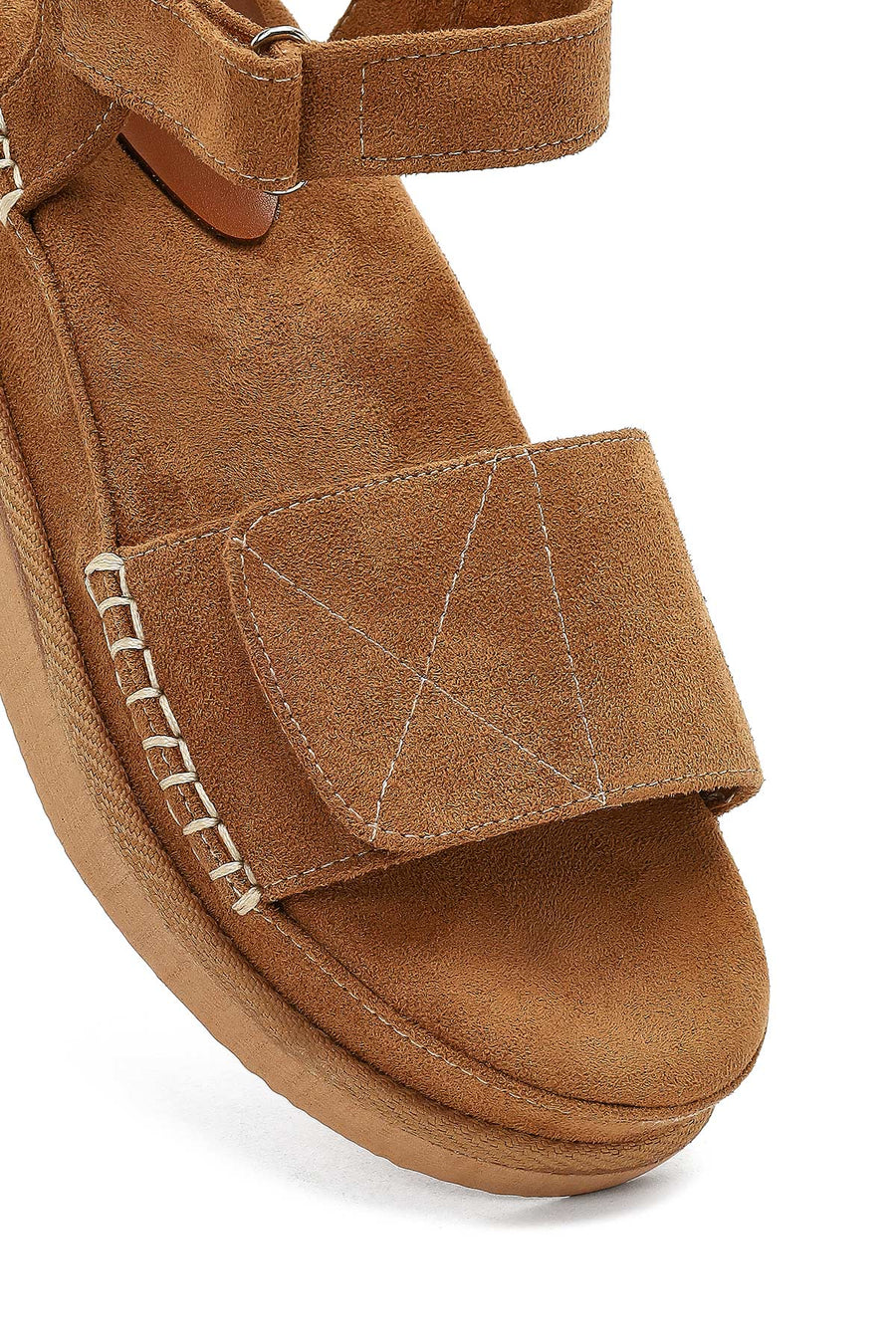 Women's Tan Thick-Soled Suede Sandals