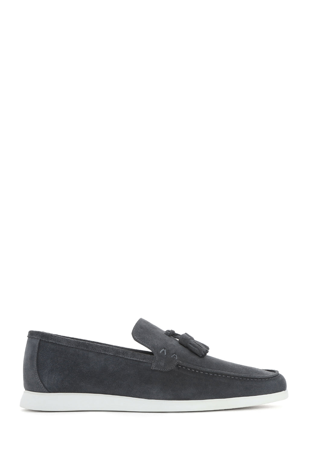 Erkek Gri Püsküllü Süet Deri Casual Loafer