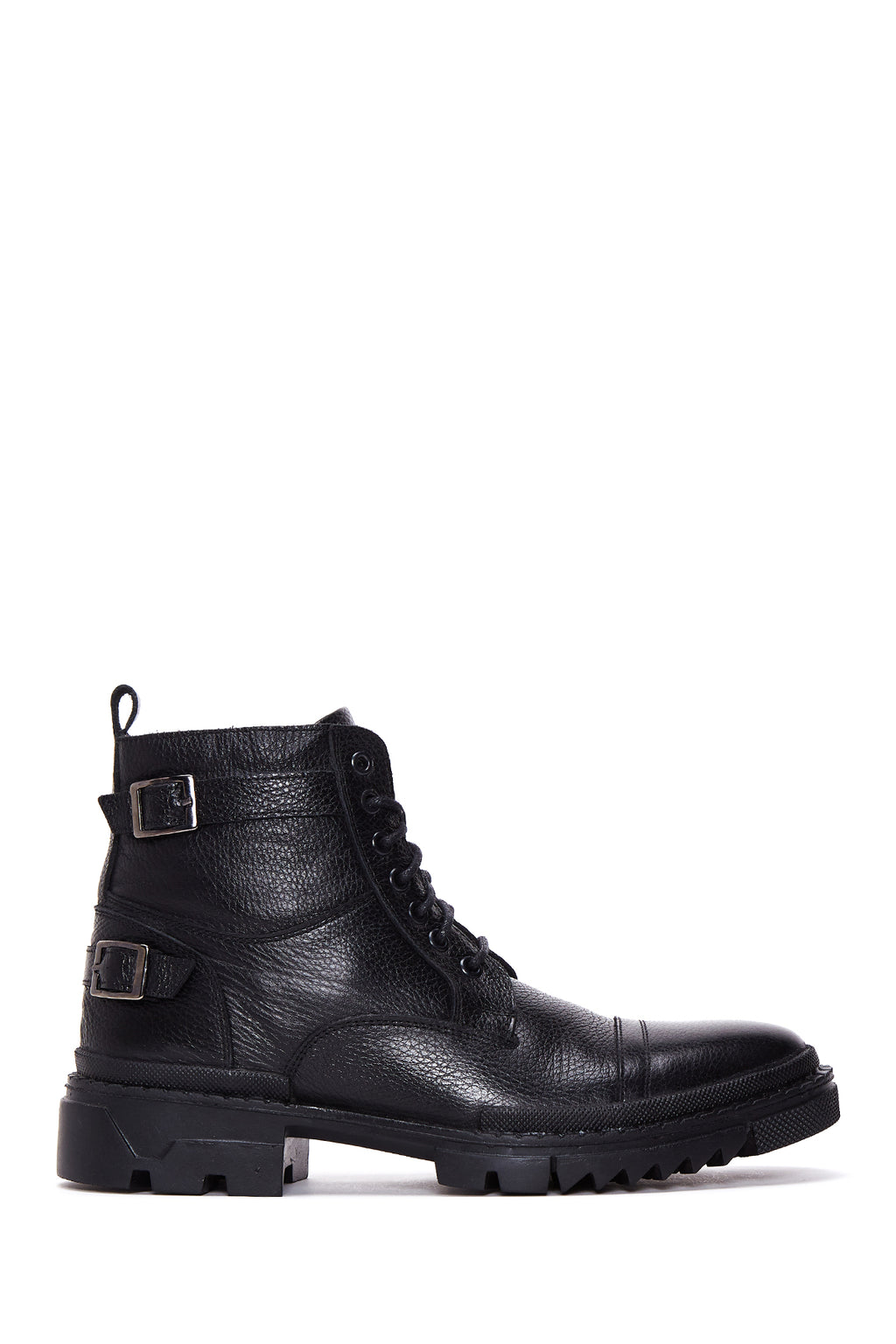 Erkek Siyah Fermuarlı Kalın Tabanlı Deri Postal Bot