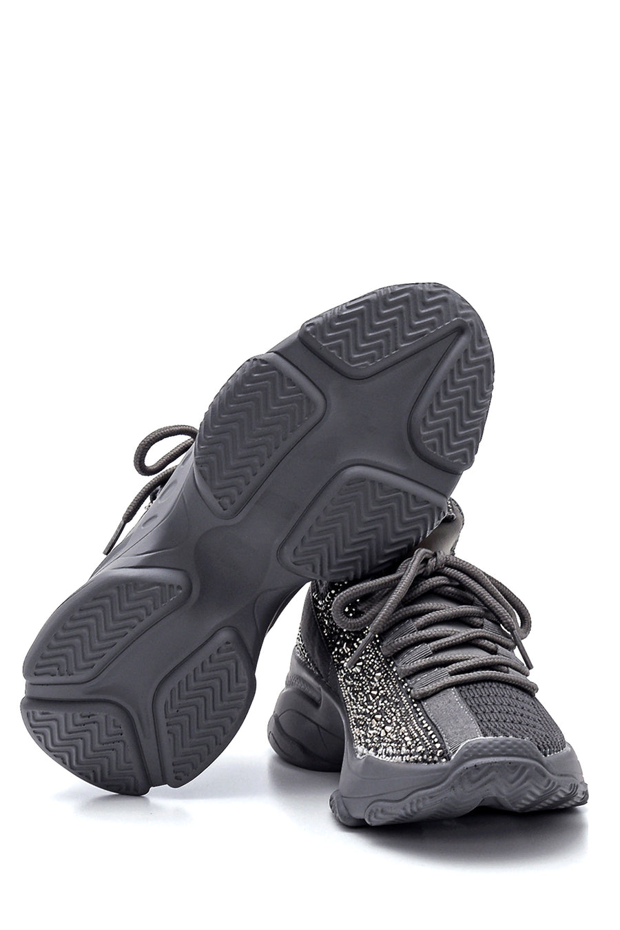 Kadın Gri Taşlı Kalın Tabanlı Sneaker