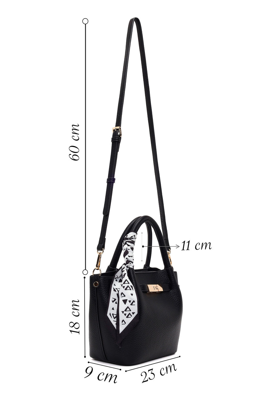 Woman Black Mini Shoulder Bag with Long Strap and Accessory