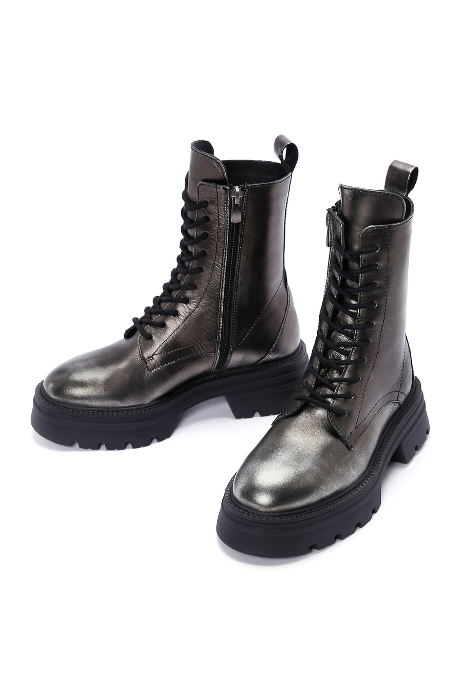Women's Silver Zippered Leather Boots