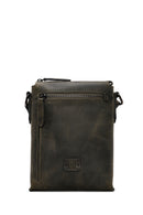 Men's Khaki Leather Messenger Bag | Derimod