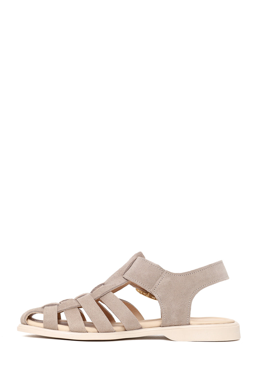 Woman Beige Ankle-Buckle Suede Leather Sandals