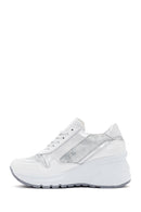 Women's White Wedge Heeled Lace-up Leather Sneaker | Derimod