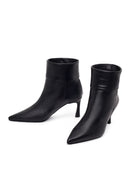 Woman Black Thin High-Heeled Leather Boots | Derimod