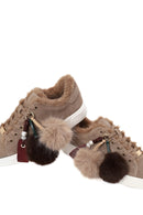 Woman Mink Lace-Up Charm Suede Teddy Leather Sneaker | Derimod