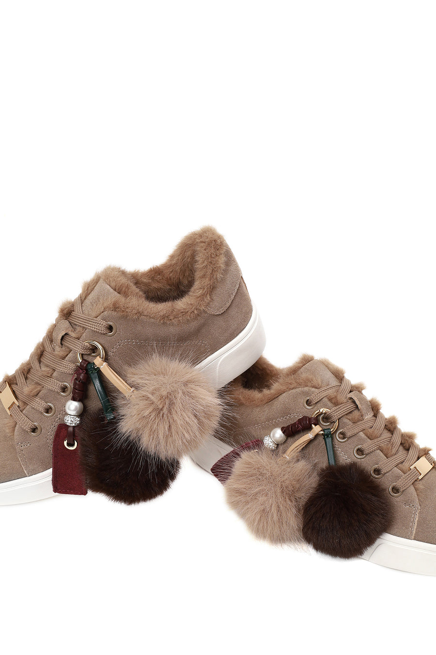 Woman Mink Lace-Up Charm Suede Teddy Leather Sneaker