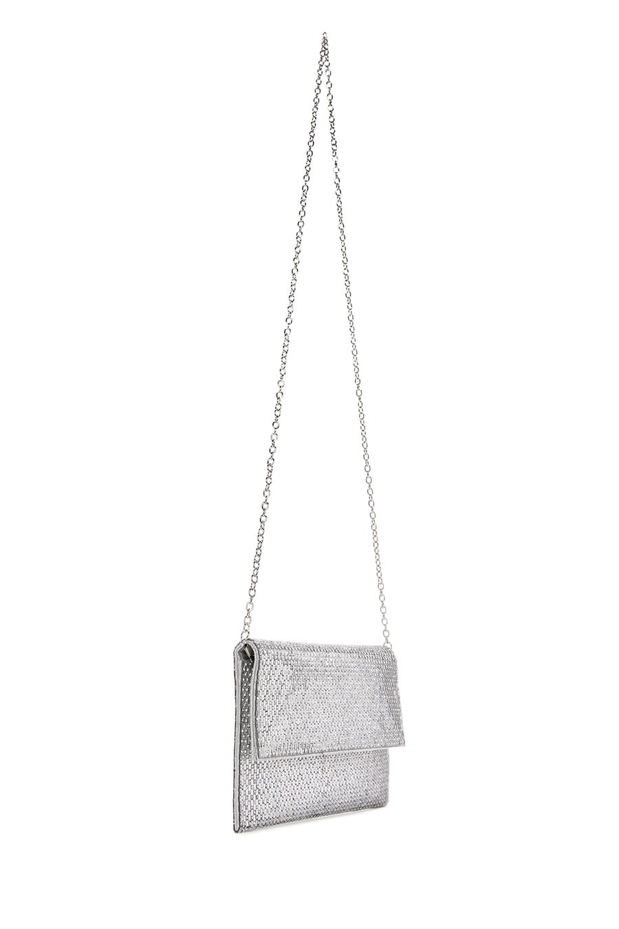 Women's Silver Long Chain Strap Stone Evening Clutch Bag