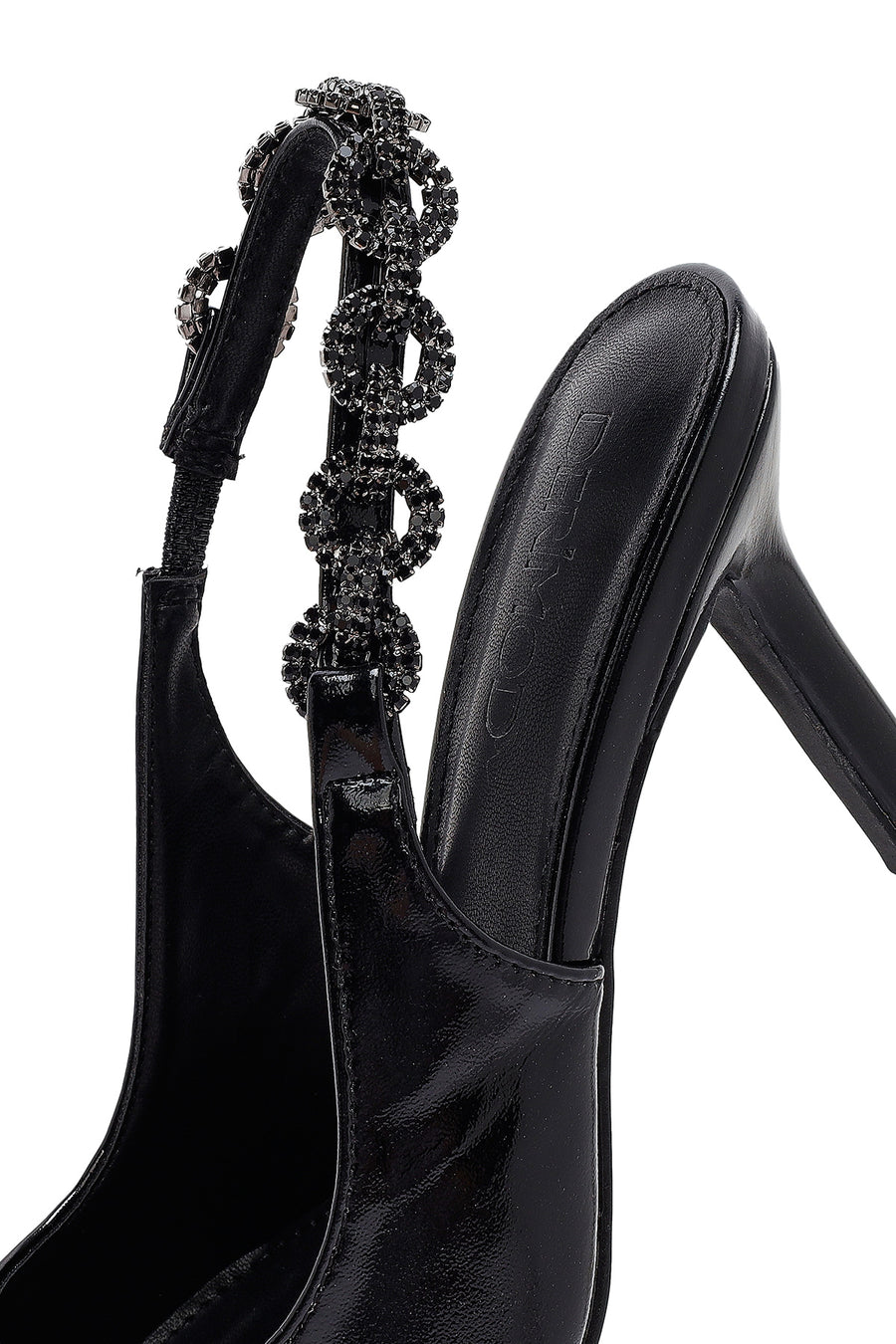 Women's Black Stone-Embellished Open Back Metallic Stiletto Shoes