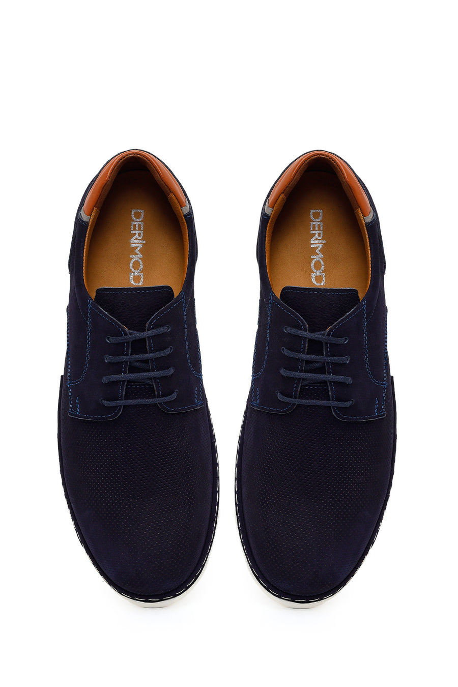 Male Navy Blue Lace-Up Nubuck Leather Casual Shoes
