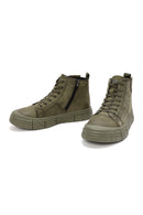 Men's Khaki Zippered Nubuck High Top Sneakers | Derimod