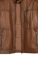 Frank Male Brown Mandarin Collar Leather Jacket | Derimod