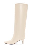 Women's Cream Thin Heel Leather Boots | Derimod