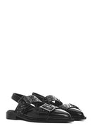 Women's Black Open Back Buckled Patent Leather Ballerinas | Derimod