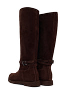 Woman Brown Buckle-Detail Suede Boots | Derimod